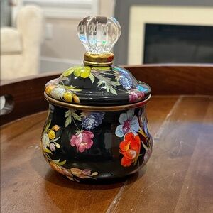 MacKenzie-Childs Black Flower Market Sugar Bowl with Lid